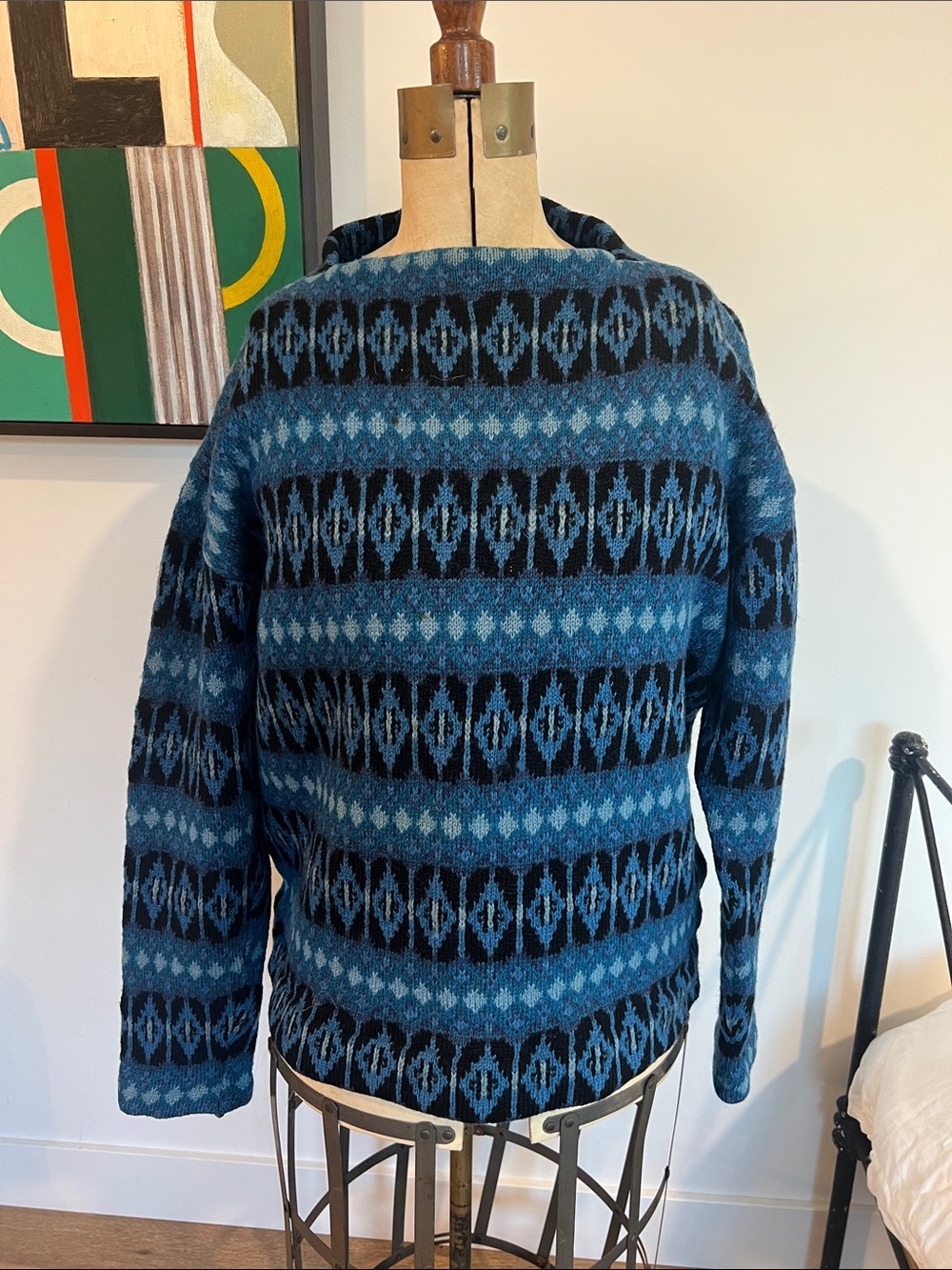 hans heitsch Sweden geometric Blue Patterned Crewneck Sweater - Classic